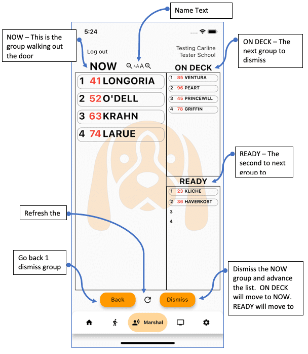 Carline Hound car rider app Marshal Display view