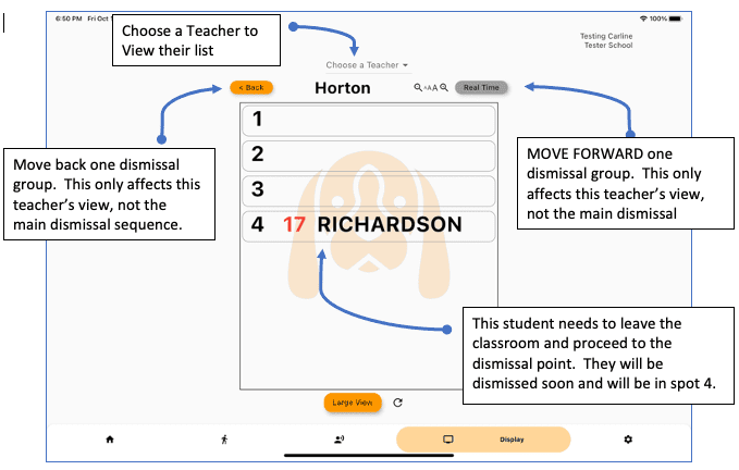 Carline Hound car rider app Classroom view