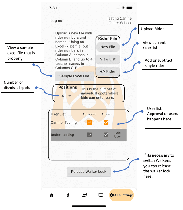 Carline Hound car rider app Settings view