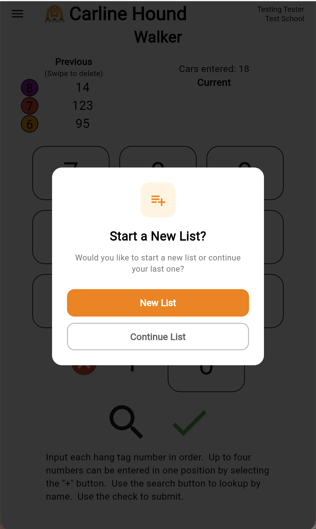 Start a new list dialog