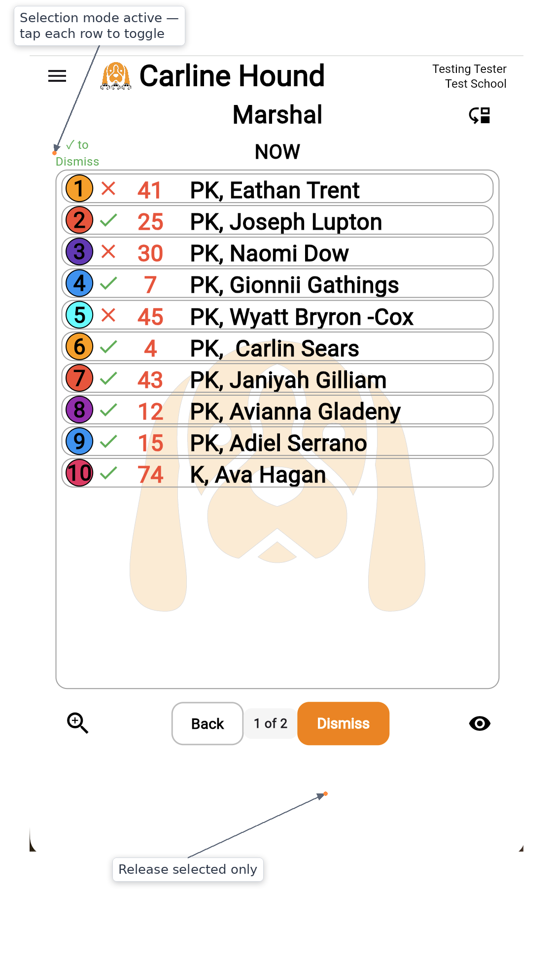 Partial dismiss selection mode