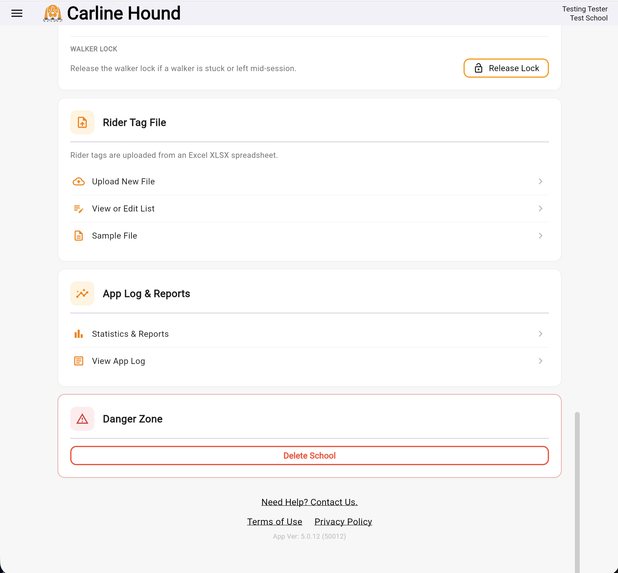 Settings — Rider list and reports