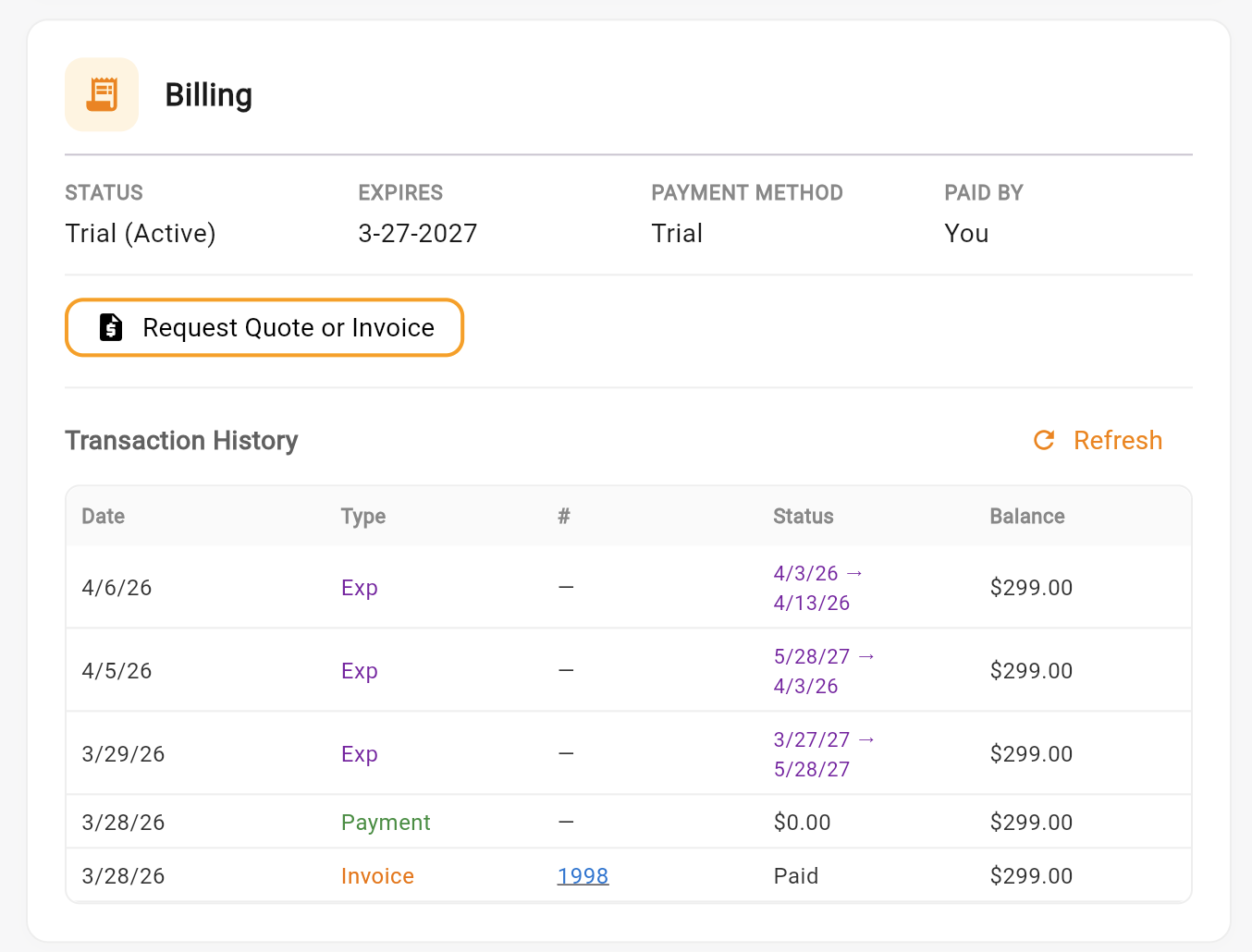 Settings — Billing